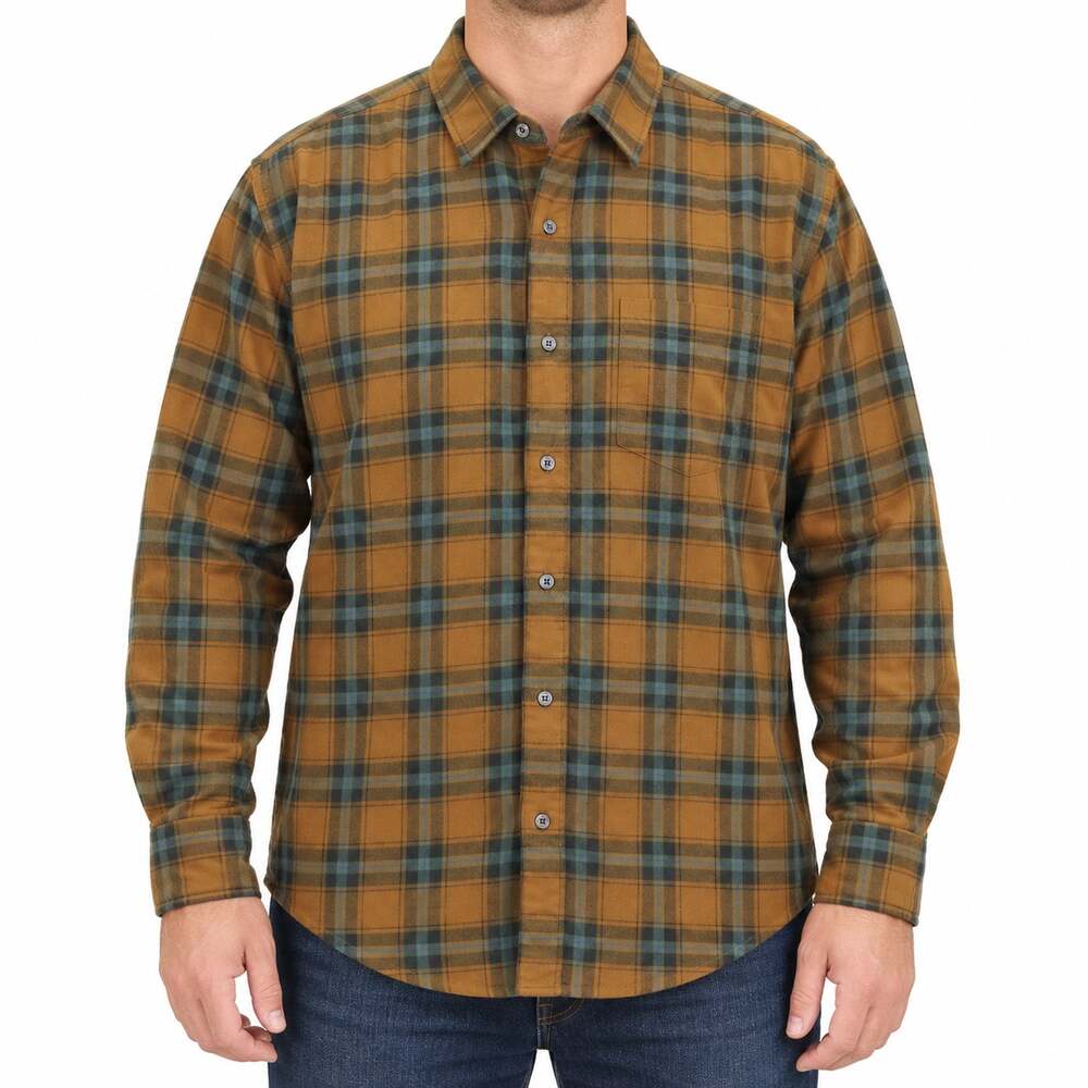 Bonobos Shirt Mens XL Brown Green Blue Plaid Stretch Long Sleeve Button Up